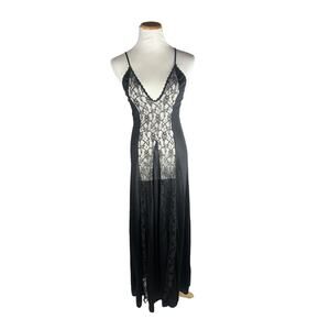 Lady Desiree Full Length Négligée Gown Lace Black‎ Romantic Medium Satin